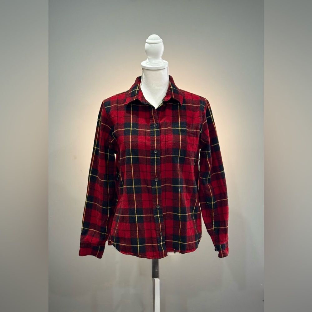 Red L.L. Bean Relaxed Fit Flannel Button Down Size SP EUC